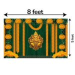 Full 8x5 ft Ganesha marigold floral backdrop curtain with vibrant orange background for festive home decoration — ships from Halifax