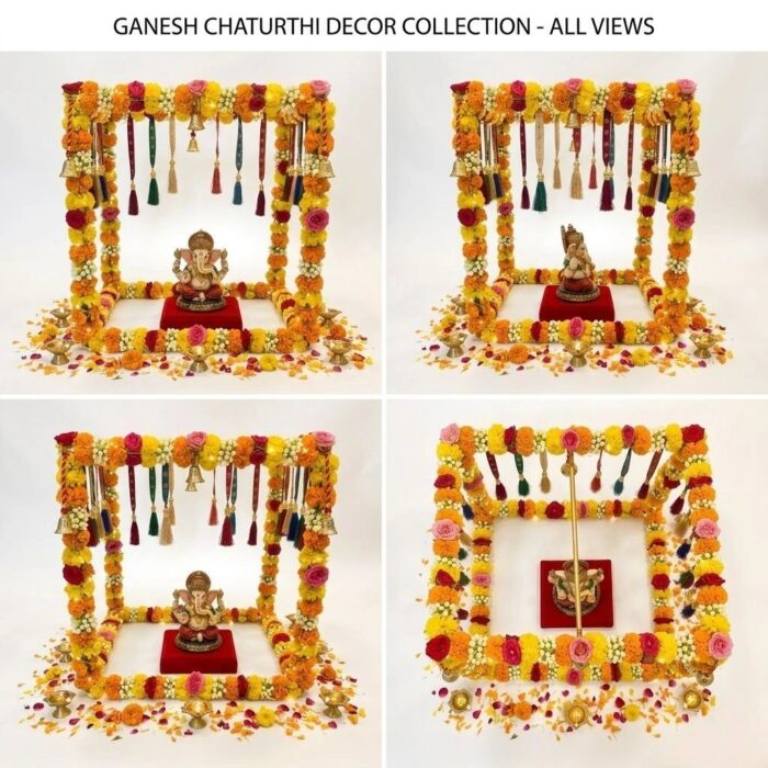 Four-angle view of a 24 inch Ganpati backdrop stand styled for Ganesh Chaturthi