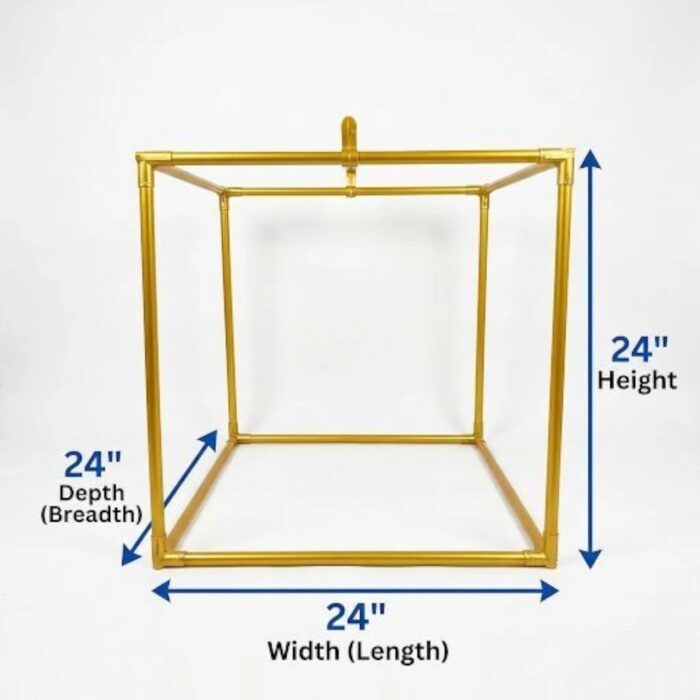 Dimension diagram of 24 by 24 by 24 inch Ganpati mandap cube frame