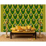 Marigold grass backdrop set up on haldi ceremony stage 8x5 ft — yellow marigold decoration ideas Canada