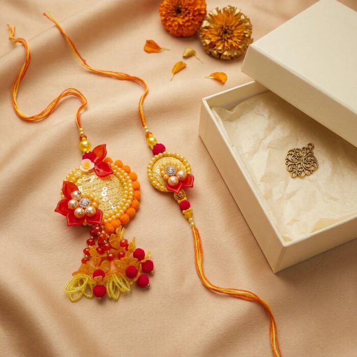 Bhai Bhabhi Rakhi combo | Bhai Rakhi and Bhabhi Lumba Rakhi set - Image 2