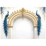 Peacock backdrop 7x5 ft printed curtain with vibrant peacock feather design for wedding and pooja decoration