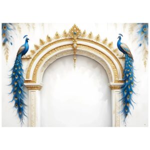 Peacock backdrop 7x5 ft printed curtain with vibrant peacock feather design for wedding and pooja decoration