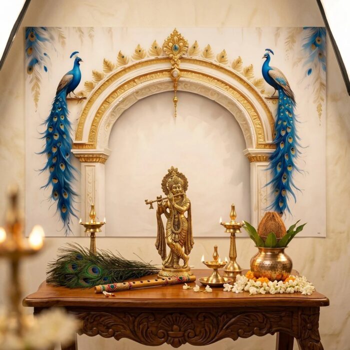 Full 7x5 ft peacock printed curtain backdrop for mehendi, pooja and festive home decor