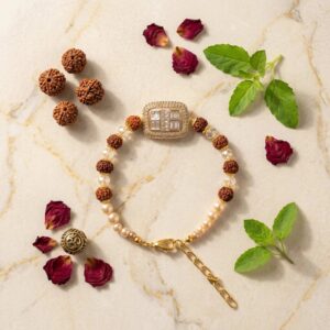 Modern Rudraksha Bracelet with clear quartz crystals