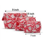 Dimensions : large 9×7, medium 8×6, small 7×5 inch red cotton travel pouches