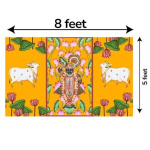 Full 8x5 ft Shrinath Ji (Srinathji) backdrop curtain with Pichwai Nathdwara design for Janmashtami home temple — ships from Halifax