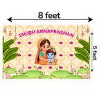 Full 8x5 ft Shubh Annaprashan backdrop curtain with cream yellow background for Annaprasana rice ceremony mandap