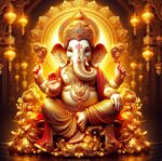 Ganesha decorative backdrop 5x5 ft printed curtain for Ganesh Chaturthi pooja and Indian festival decoration - Design B