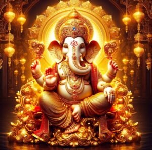 Ganesha decorative backdrop 5x5 ft printed curtain for Ganesh Chaturthi pooja and Indian festival decoration - Design B