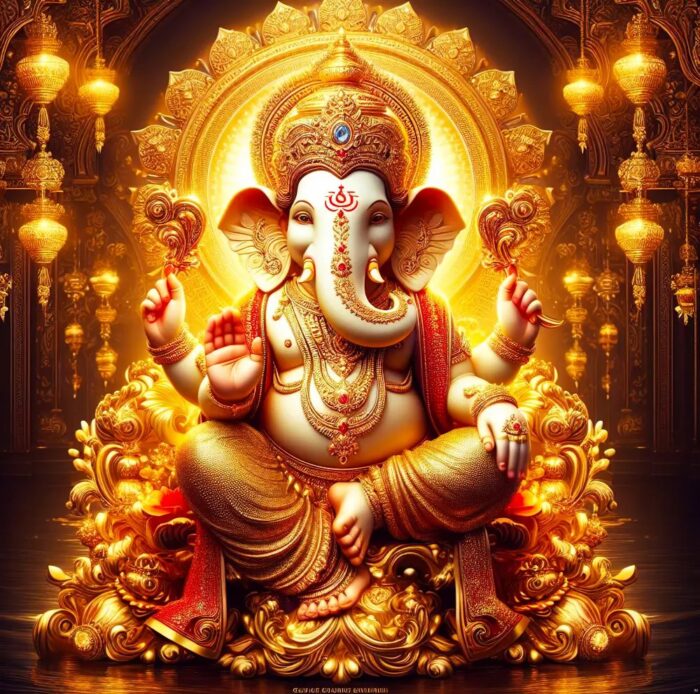 Ganesha decorative backdrop 5x5 ft printed curtain for Ganesh Chaturthi pooja and Indian festival decoration - Design B