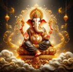Ganesha decorative backdrop 5x5 ft printed curtain for Ganesh Chaturthi pooja and Indian festival decoration - Design C