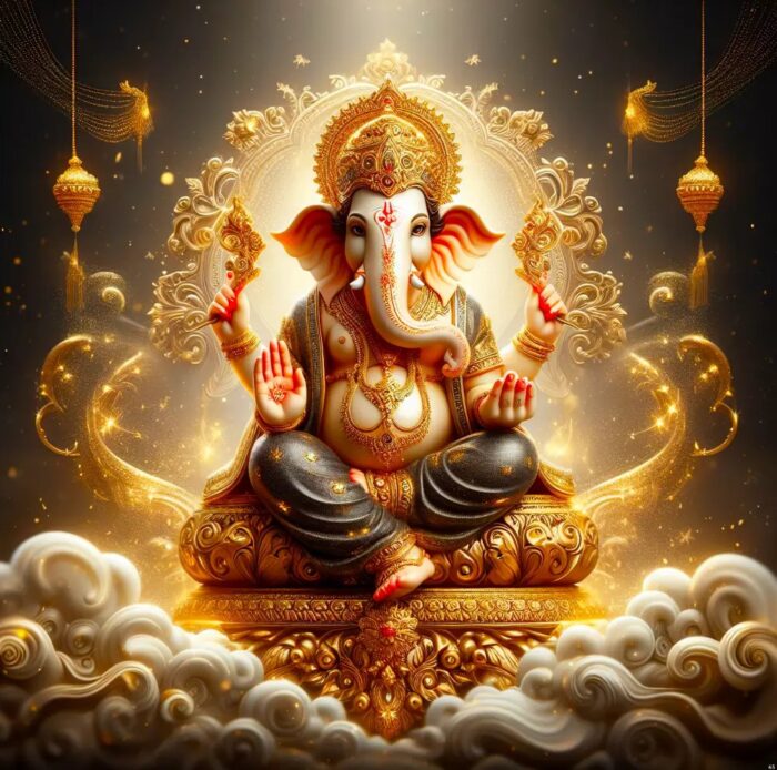 Ganesha decorative backdrop 5x5 ft printed curtain for Ganesh Chaturthi pooja and Indian festival decoration - Design C