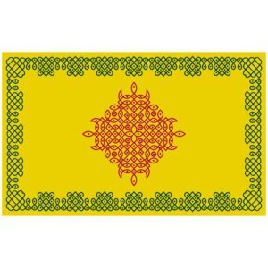Yellow Kolam (Kollam) backdrop 8x5 ft with red rangoli pattern on turmeric-yellow for Haldi and Pooja - Krishna Collections Canada