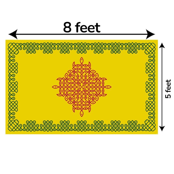 Yellow Kolam (Kollam) backdrop for Haldi ceremony decoration 8 ft wide