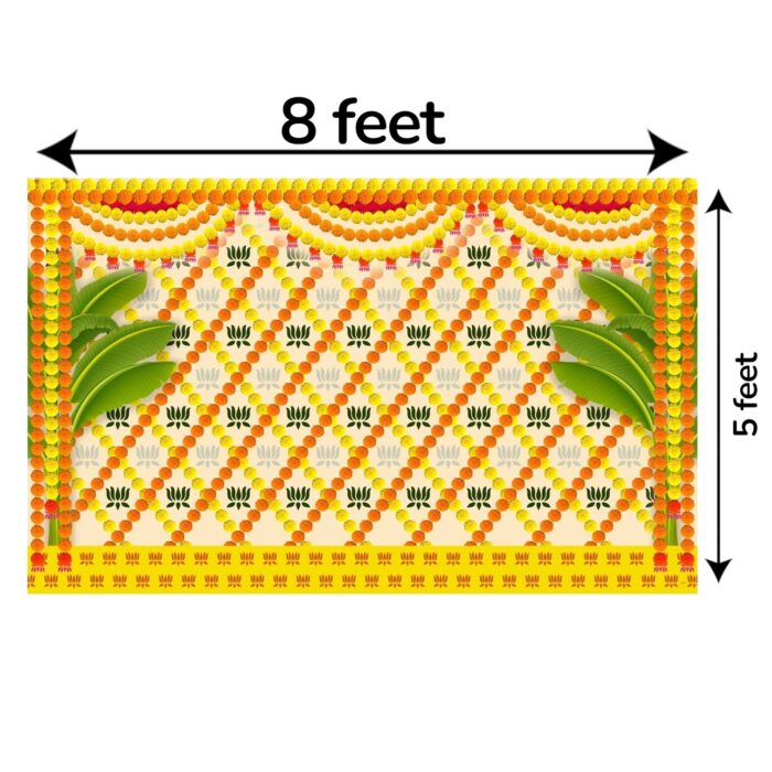 Full 8x5 ft yellow marigold lotus floral backdrop curtain with marigold and lotus flowers for baby shower decoration in Canada
