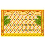 Yellow marigold lotus backdrop 8x5 ft with yellow marigold and pink lotus flowers on turmeric-yellow for Haldi ceremony