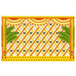 Yellow marigold lotus backdrop 8x5 ft with yellow marigold and pink lotus flowers on turmeric-yellow for Haldi ceremony