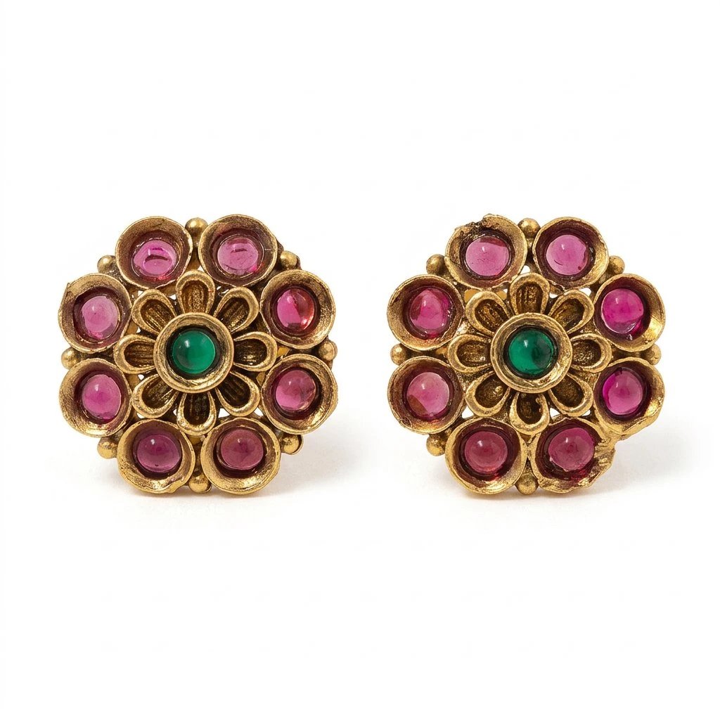 01-hero-pair-white (1).webp Rajkot Gold-Plated Ruby Ear Studs - Image 1