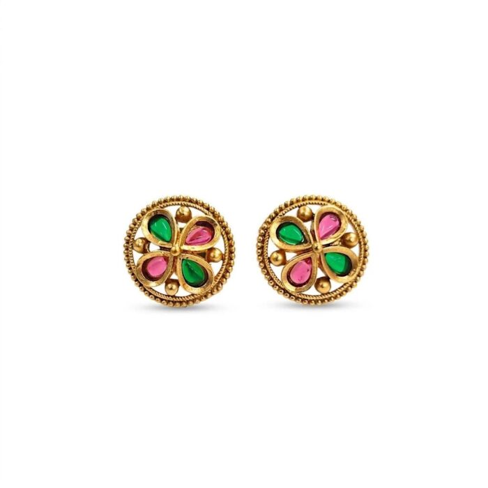 Rajkot Navratna Motif Gold Plated Studs - Image 6