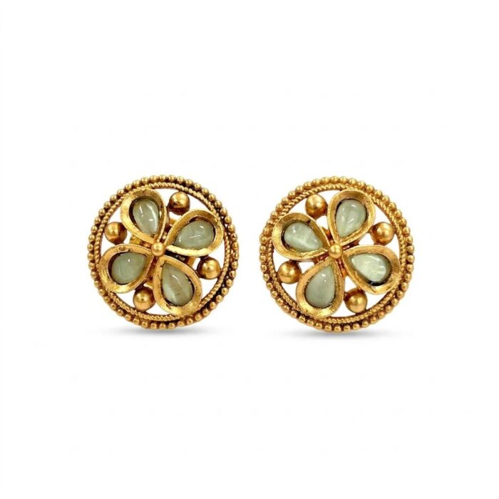 Rajkot Mint Floral Motif Gold Plated Studs - Image 4