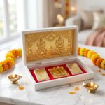 Gold Plated Lakshmi Ganesh Divinity Gift Box with Charan Paduka Front View