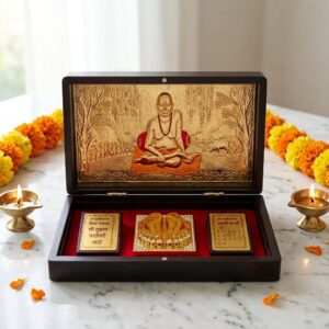 24K Gold Plated Swami Samarth Divinity Gift Box Side View with Charan Paduka