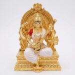 Pure gold plated Saraswati Idol | Saraswati on Throne | Great Diwali Gift and Decor