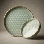 A set of two round serving trays - 12″ and 10″ — with a food-grade high-gloss laminate surface