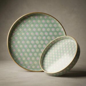 A set of two round serving trays - 12″ and 10″ — with a food-grade high-gloss laminate surface