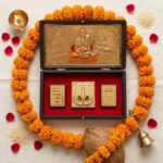 Open Swami Samarth gold plated gift box showing Swami Samarth and Charan Paduka