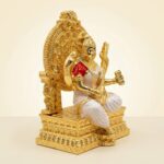 Gold Plated Saraswati Idol - 4 inches | Surya Throne - Image 2