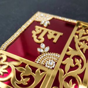 Close up on the Red Shubh labh on Acrylic sheet