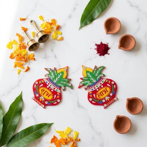 Flat layed Shubh labh for Rangoli Acrylic Shubh labh being used as center pieces in a marigold rangoli for Diwali Decoration
