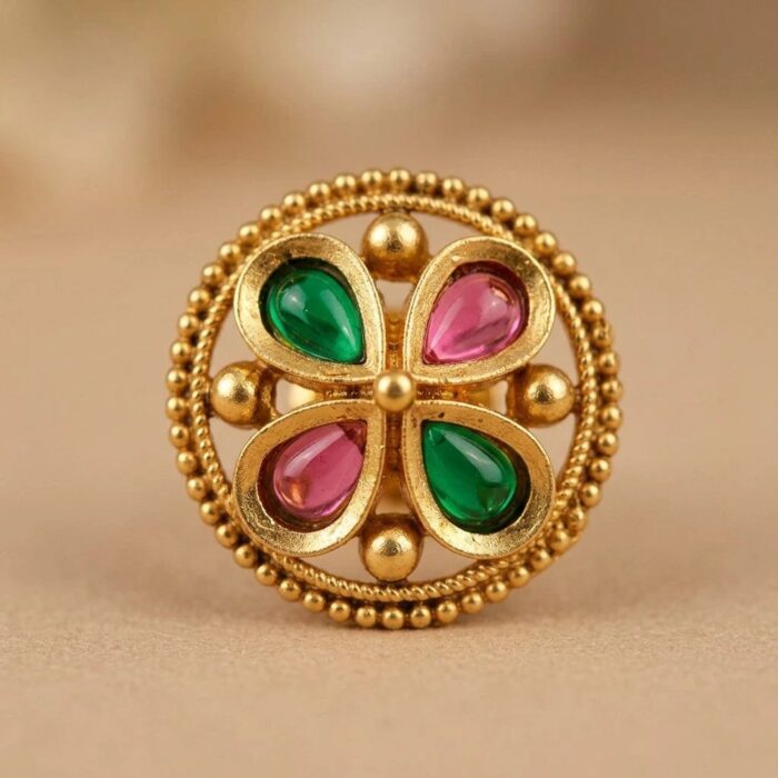 Rajkot Navratna Motif Gold Plated Studs - Image 2