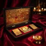 Open Swami Samarth gold plated gift box showing Swami Samarth and Charan Paduka