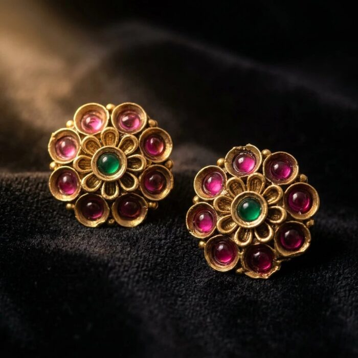 Rajkot Gold-Plated Ruby Ear Studs - Image 4