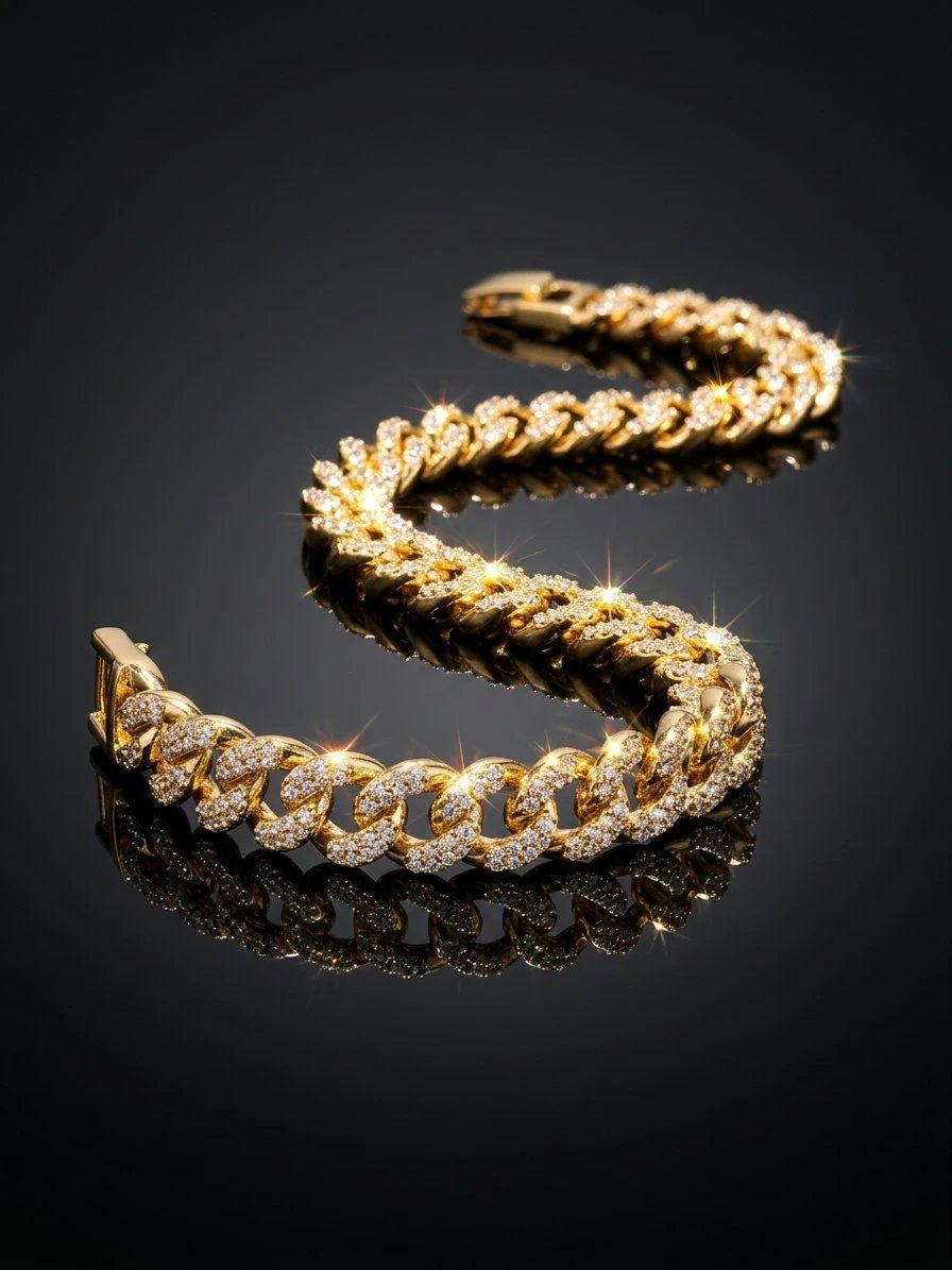 05_black_dramatic.webp Bold Gold-Plated Curb Link Sterling Silver Bracelet - Image 1