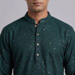 Partywear Cotton Chikan Sequin Kurta for Men | 9 Colors - Image 7