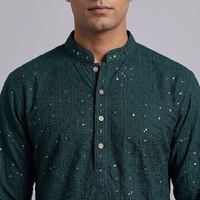 Partywear Cotton Chikan Sequin Kurta for Men | 9 Colors - Image 7