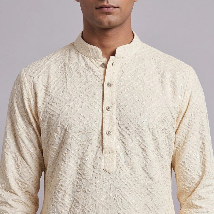 Cream color Kurta with embroidery and sequin work | Partywear Kurta
