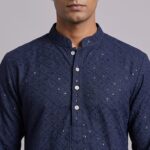 Dark Blue party wear Cotton Kurta for Men