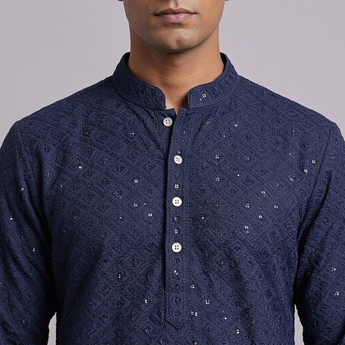 Dark Blue party wear Cotton Kurta for Men