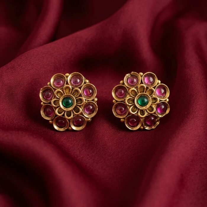 Rajkot Gold-Plated Ruby Ear Studs - Image 6