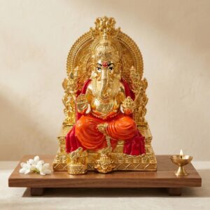 Pure gold plated Ganesha Idol | Ganesha on Throne | Great Diwali Gift and Decor