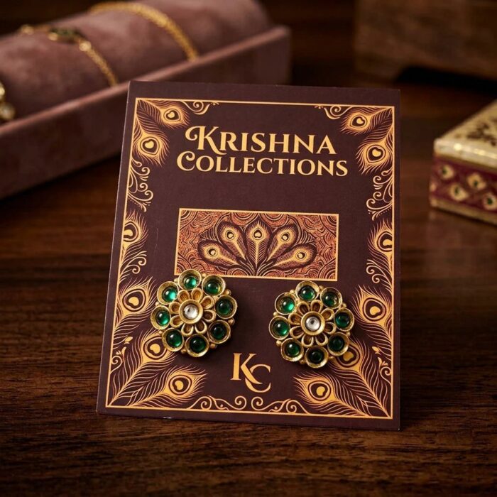 Rajkot Gold-Plated Royal Green Ear Studs - Image 4