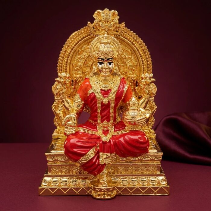 Gold Plated Lakshmi Idol on Surya Throne - 4 inches - Image 2