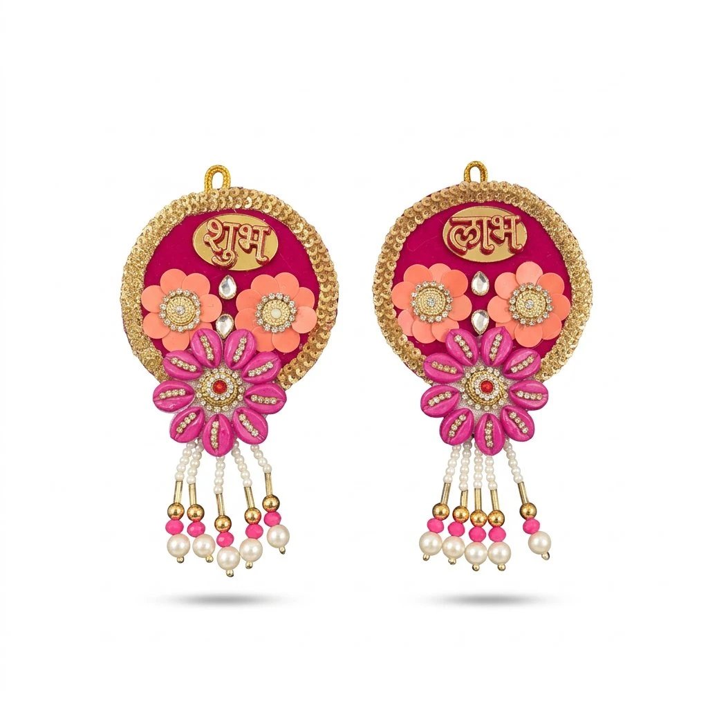 Shubh Labh Hanging for Diwali Fancy Shubh Labh Decoration - Pink | Handmade Decorative Shubh Labh for Diwali