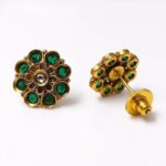 Rajkot Gold-Plated Royal Green Ear Studs - Image 6