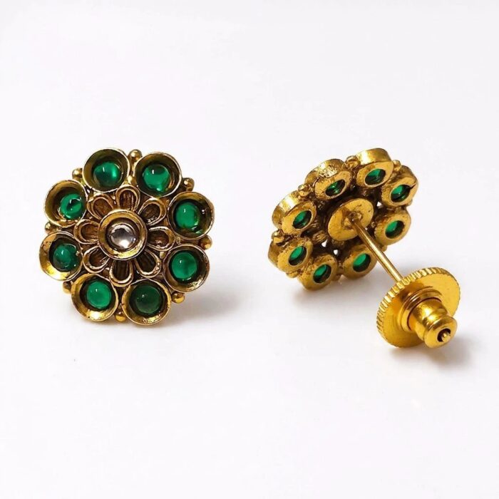 Rajkot Gold-Plated Royal Green Ear Studs - Image 6